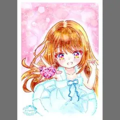 手描きイラスト　【ピンクの宝石】　ケント紙　B6　オリジナル　アナログ