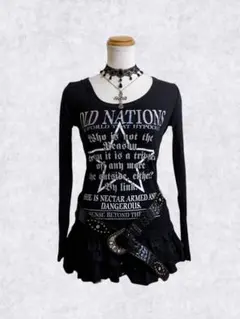 フェアリーグランジ y2k ダークコア 平成ギャル ラメ英字 星柄 カットソー