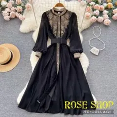 秋冬コーデ❤️ロングワンピース　レディース　ドレス　長袖　レース　パーティー