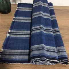 155cm角 藍型染めに藍のトリム 厚手綿マルチカバー 古布 - メルカリ