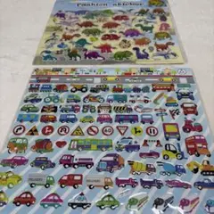 ぷっくりシール 2枚セット 恐竜 車 乗り物 立体シール まとめ売り