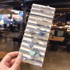 韓国・ブヘアゴム12本セット・ブルー