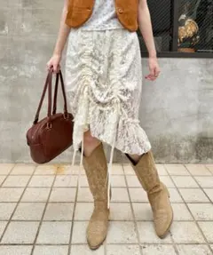 リボンドロストフラワーレースミディスカート