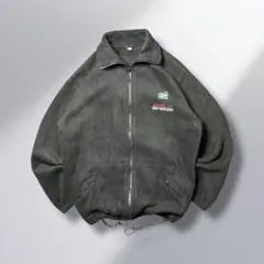 ユーロ企業ロゴ刺繍 フリースジャケット Lブラック ワーク系　裏起毛ドローコード