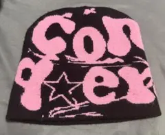 針織帽 冷帽 黑×粉紅 標誌設計