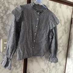 ギンガムチェックシャツ 七分袖 フリル付き