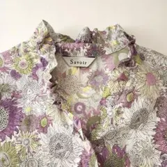 リバティ　スモールスザンヌ　Savoirサヴォア　フリル　長袖ブラウス　パープルのサムネイル