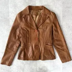 【本革】テーラードジャケット リアルレザー アウター M ブラウン