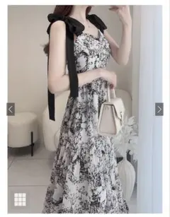 GRL グレイル ショルダーリボン花柄ワンピース pu33 L