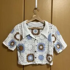 クロシェ編み 半袖シャツ 花柄モチーフのサムネイル