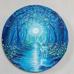 夜の散歩 絵画 アクリル画 アクリル絵画 イラスト キャンバス 満月