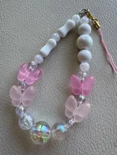 蝶モチーフ ストラップ ピンク ホワイト