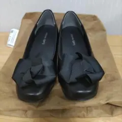 4E Lady worker ブラックリボンフラットシューズ