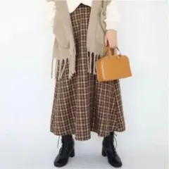 terawear emu てらさん チェックスカート 飾りボタン Mサイズ 茶色