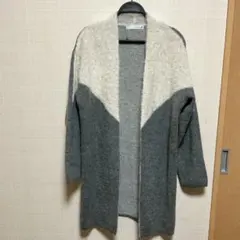 【美品】ブージュルード シャギーニット ロングカーディガン 配色 グレー F