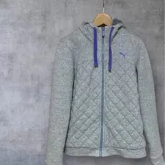 Puma グレー フード付き　パーカー　裏起毛　Mサイズ　紫プーマ