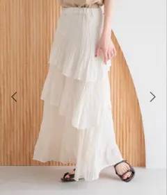 LOWRYSFARM アシメティアードプリーツスカート アイボリー