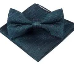 ダークグリーン チェック 蝶ネクタイ　チーフ　結婚式　発表会　イベント　格安