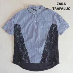 ZARA TRAFALUC コントラストシャツブラウス S ストライプ柄 レースのサムネイル