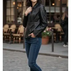 ☆極美品 GUESS ブラックレザージャケット ジップアップ　レザータグのサムネイル