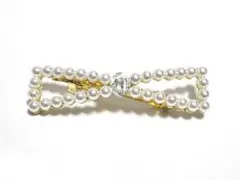 ha-0017　髪留め　バレッタ　ヘアクリップ　パール　リボン