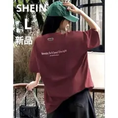 SHEIN DAZY プリント Tシャツ L バーガンディ 半袖 新品のサムネイル