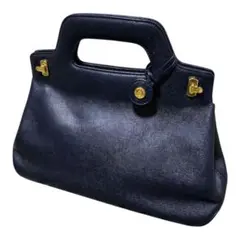 【美品】YURIE NITANI ネイビー ハンドバッグ しぼ革　ゴールド留め具