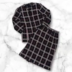 ツイードチェック柄　セットアップ　ジャケット　タイトスカート　S相当　小さめ