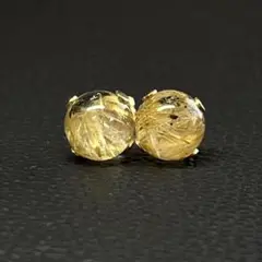 天然石NO.281 ピアス　ヘマタイトインゴールドルチル　8.5mm 大粒
