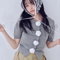 SNIDEL モチーフニットカーディガン GRY