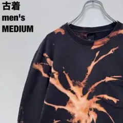 古着 リメイク スウェット ブリーチ加工 タイダイ 奇抜 胸ポケ ブラック 黒M