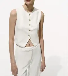 H&Mホワイト ノースリーブ ベスト L