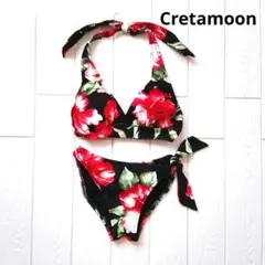 Cretamoonハイビスカス柄 ホルターネック ビキニ セパレート水着