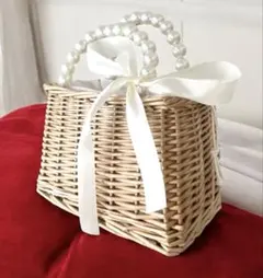 ゆみ様専用✨パールハンドスクエア　かごバッグ　トートバッグリボン　巾着浴衣バッグ