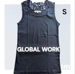 【美品】GLOBAL WORK タンクトップ バックレース ネイビー 綿100%のサムネイル