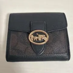 coach コーチ　二つ折り　ミニ財布　ブラウン　ブラック　レザー　シグネチャー