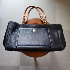 COACH　黒レザー ハンドバッグ 青内装