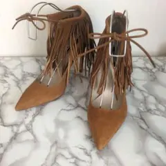 【訳あり格安】ZARA スエード フリンジ レースアップ パンプス 39のサムネイル