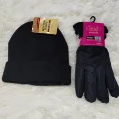✨今月削除　最終値下げ【新品未使用】✨防寒すべり止め付手袋＆ニット帽　黒　２点
