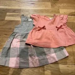 シンプルフリー90サイズピンクTシャツROXY2才ワンピース　2枚セット