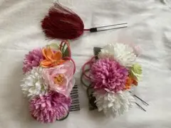 成人式 振袖 袴 髪飾り ピンク 白 花 房飾り 浴衣 卒業式 和装【美品】