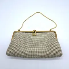 【昭和レトロバッグ】チェック柄クラッチバッグ ベージュ ゴールド　箱入り