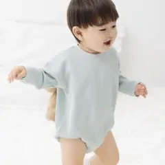 ミントグリーン ワッフル長袖ロンパース chil2