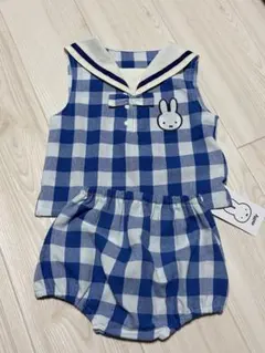ミッフィー ギンガムチェックベビーロンパース 80cm バースデイ