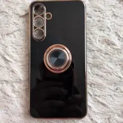 GALAXY A55用ブラック ローズゴールドリング付きケース
