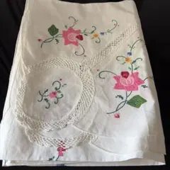 新品スイス製】高級刺繍 カットワークレース 円形テーブルクロス