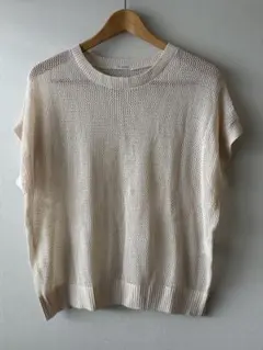 ベージュ メッシュニットベスト ノースリーブ