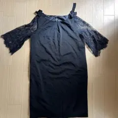 アロー　黒 レース袖 リボン付き ワンピース　Mサイズ