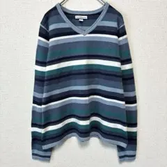 ★ クロフトアンドバロー ボーダー ニット Ｖネック長袖 S 青緑 アクリル