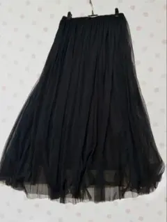 ブラック チュール プリーツロングスカート M